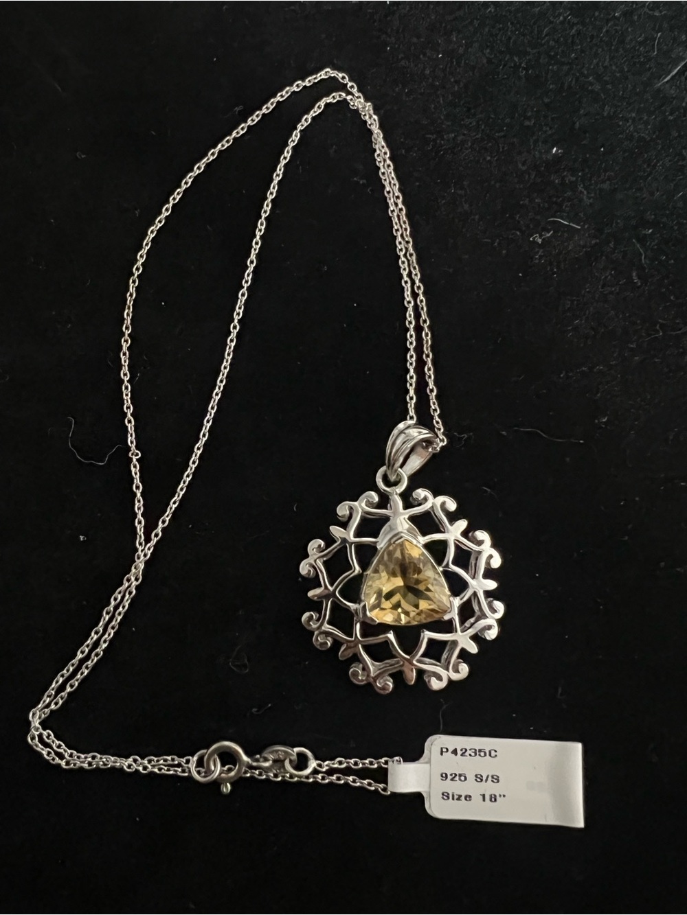 Sterling silver NWT citrine necklace Q.J hallmarked